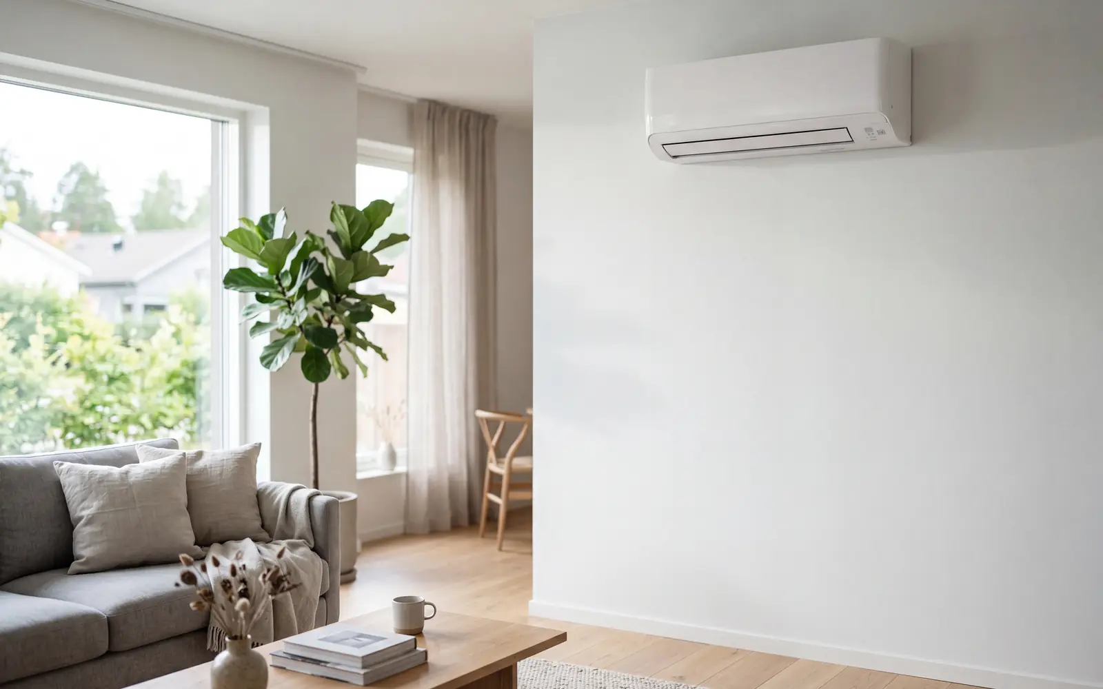 Thermopompe murale propre dans un salon résidentiel